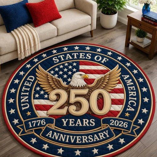 250th Anniversary USA Quilted Round Mat USA 250 Years Of Defending Liberty Best Gifts For Wife - Pvr