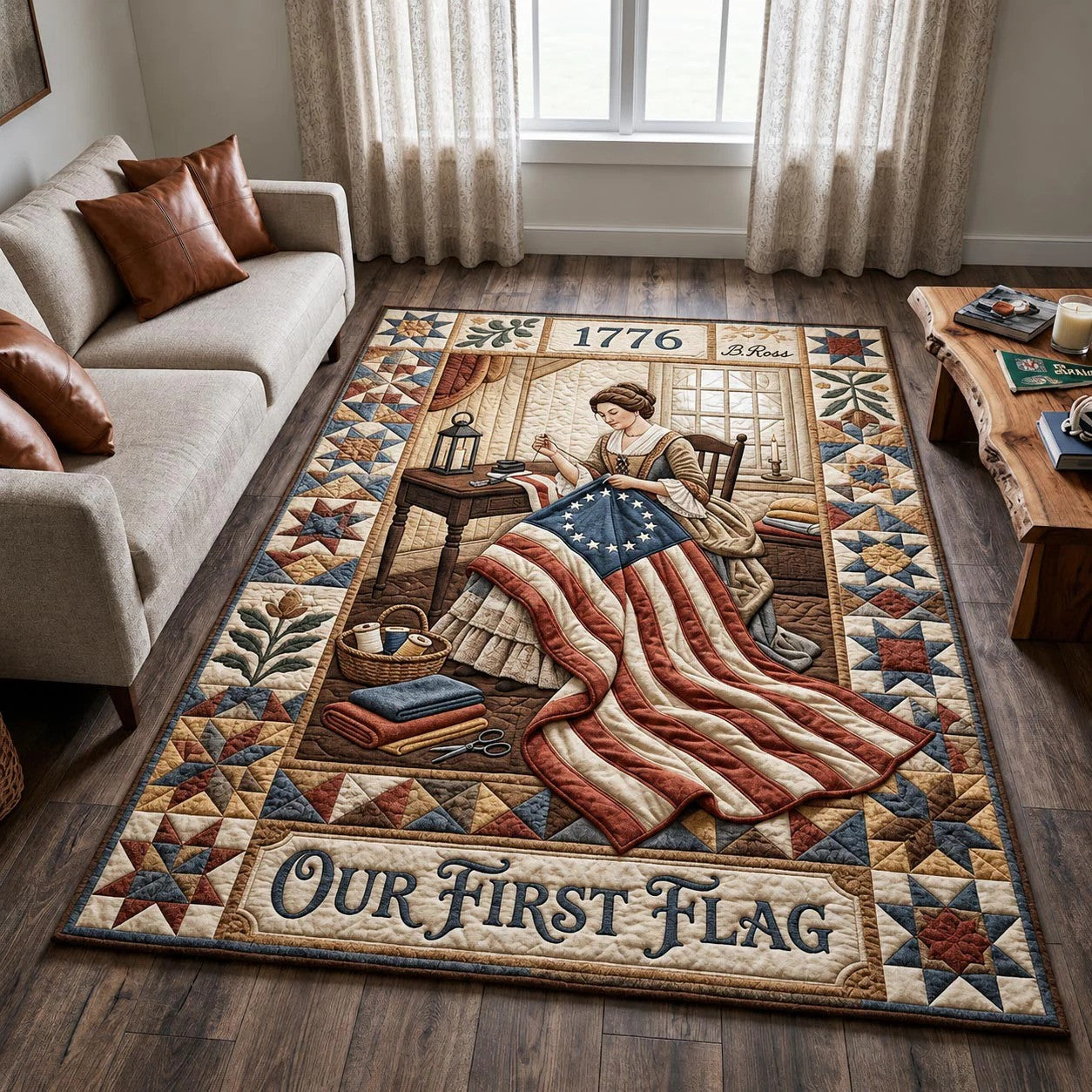 250th Anniversary US Quilted Area Rug Our First Flag Best Gifts For Mom - Pvr