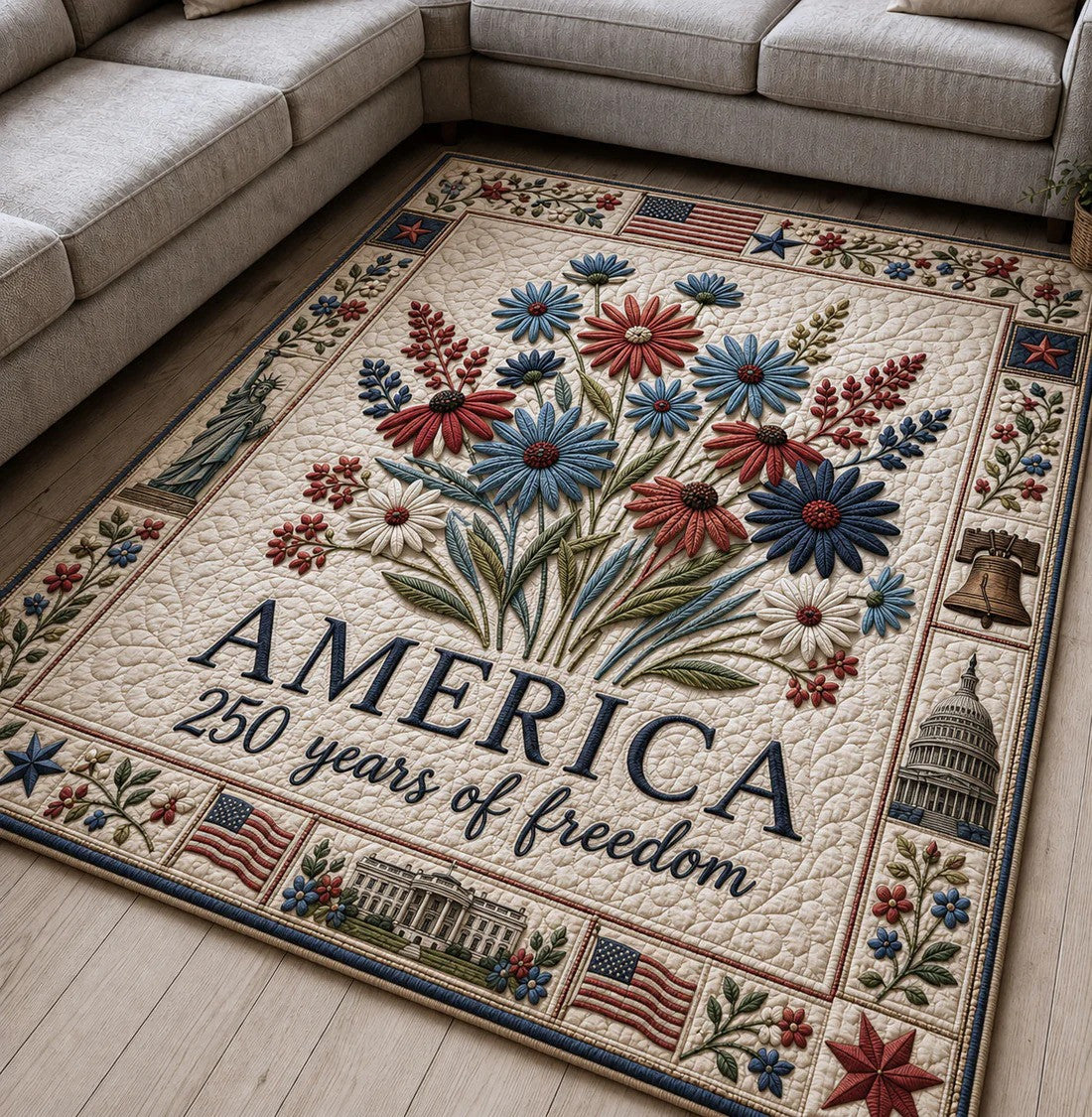 250th Anniversary USA Quilted Area Rug 250 Years Of Freedom Best Patriotic Gifts - Pvr