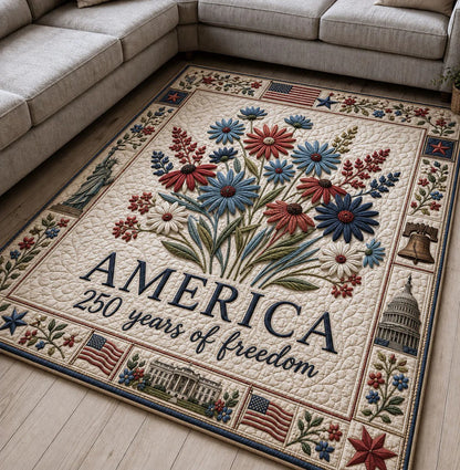 250th Anniversary USA Quilted Area Rug 250 Years Of Freedom Best Patriotic Gifts - Pvr