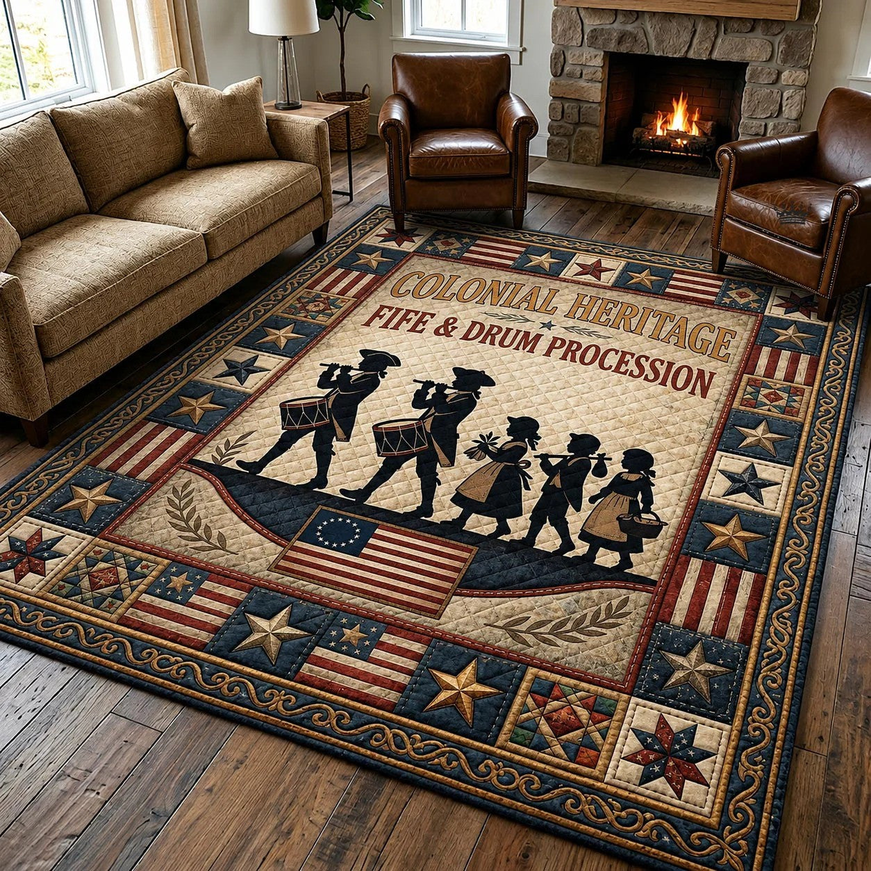 250th Anniversary USA Quilted Area Rug Colonial Heritage Best Gifts For Husband - Pvr