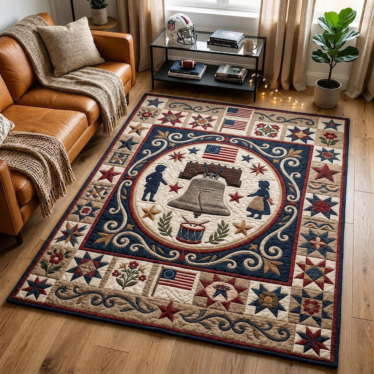 250th Anniversary USA Quilted Area Rug Liberty Bell Best Gifts For Father's Day - Pvr