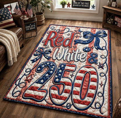 250th Anniversary USA Quilted Area Rug Red And White 250th Best Gift For Family Day - Pvr
