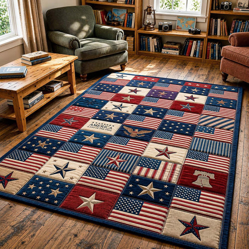 250th Anniversary USA Quilted Area Rug USA 250 Years Of Freedom Patriotic Gifts For Dad - Pvr