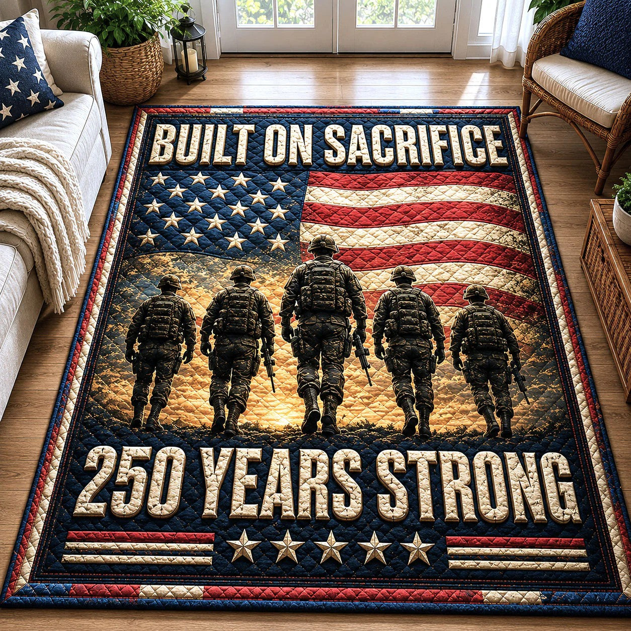 250th Anniversary USA Quilted Area Rug USA 250 Years Strong Gift For 4Th Of July - Pvr