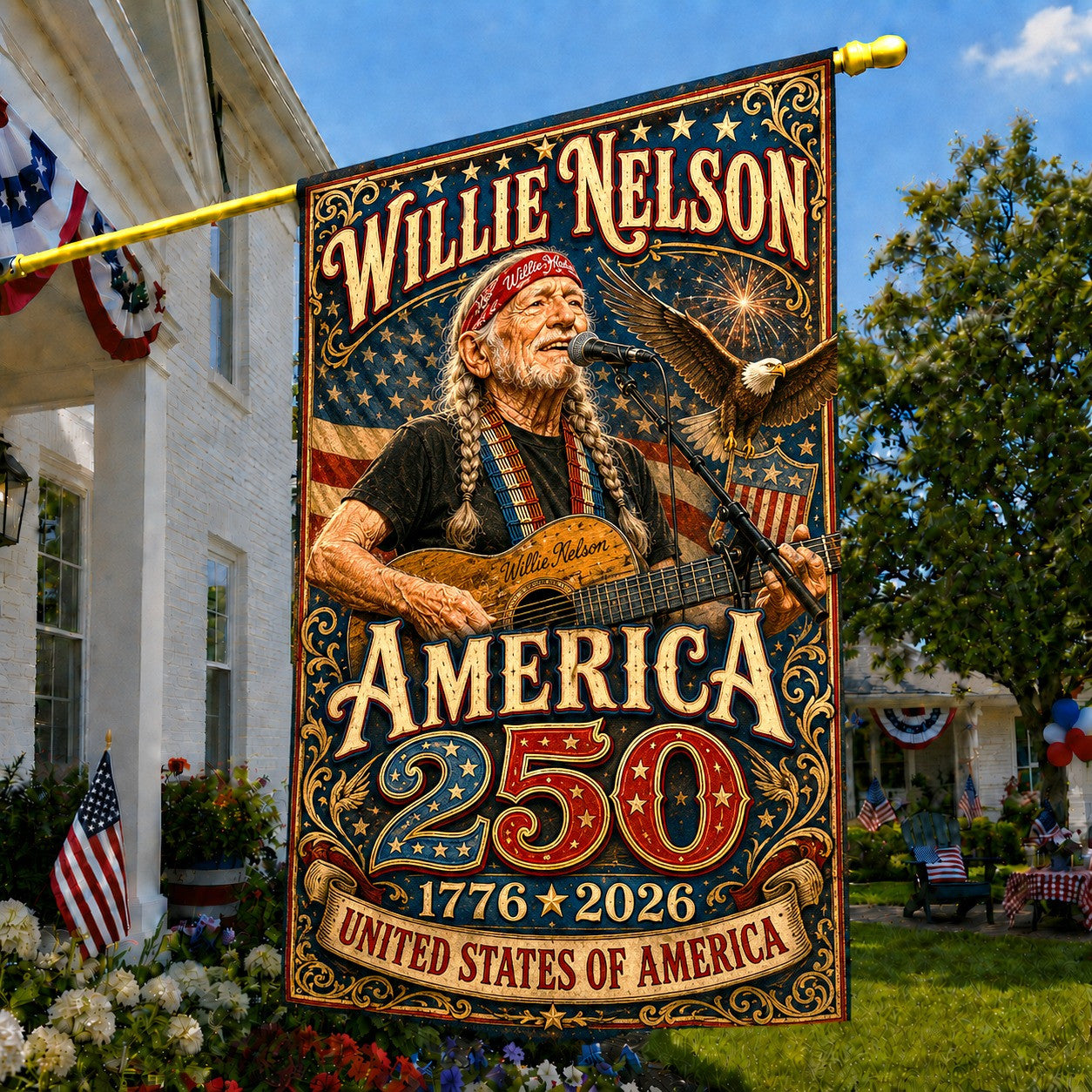 Willie Nelson 250th Anniversary 1776-2026 Flag Willie Nelson Merch Fan Gift Idea - Pvr