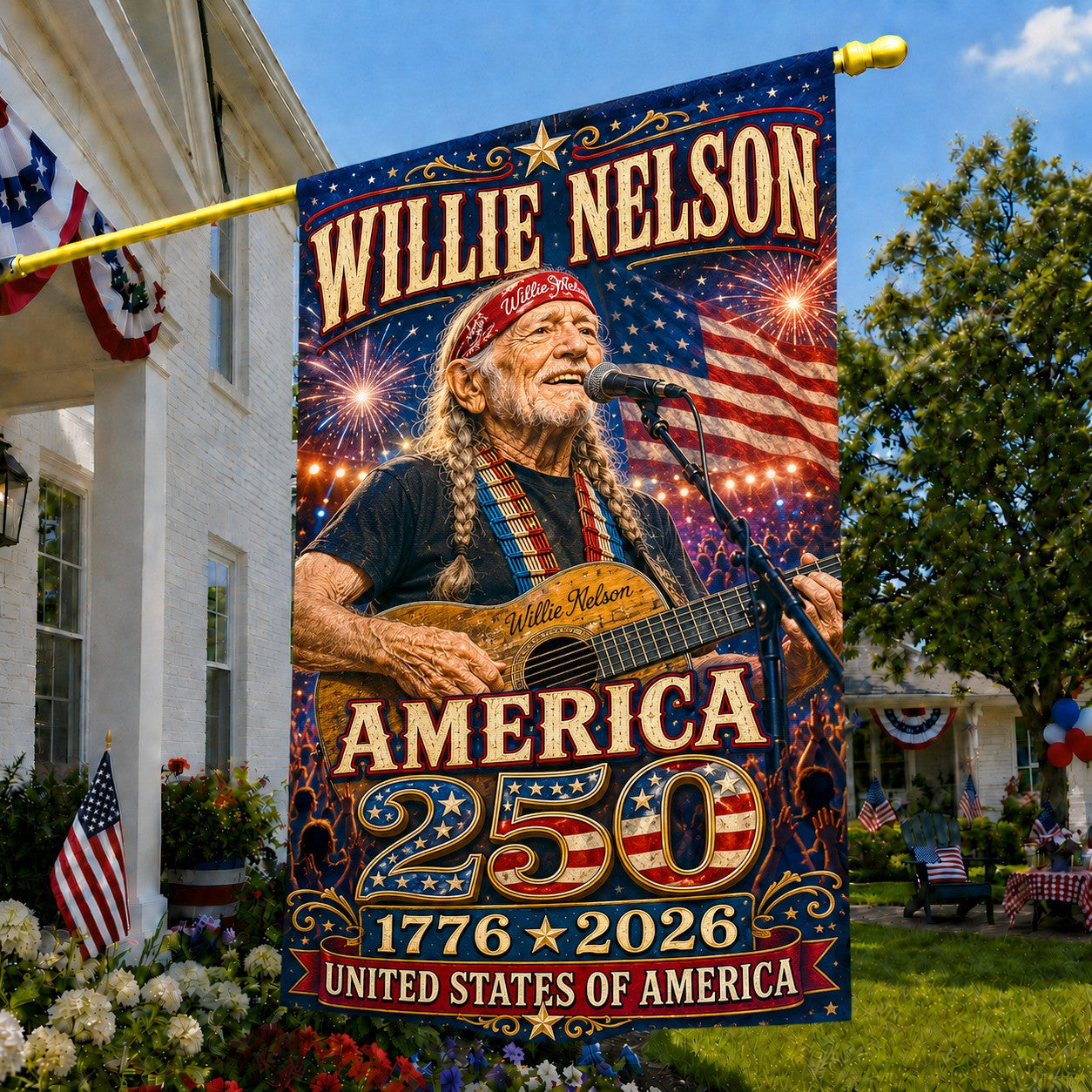 Willie Nelson America 250Th Anniversary Flag America 250 Years Flag 4Th Of July Gifts - Pvr