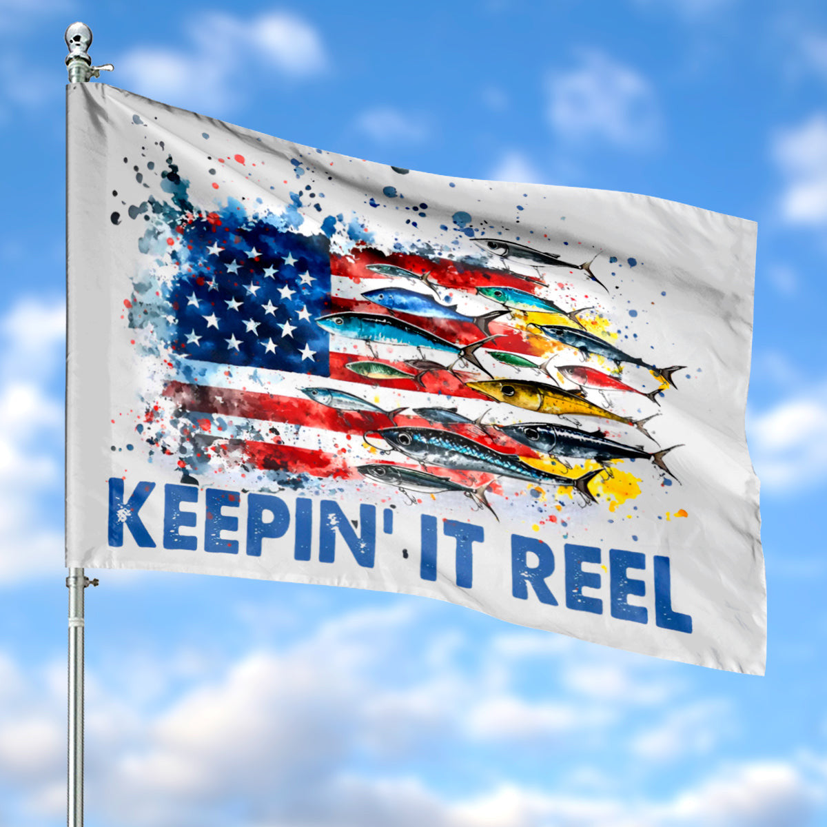 America Fishing Keepin It Reel Flag 4th Of July Flag Home Decor - Pvr