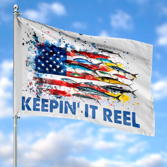 America Fishing Keepin It Reel Flag 4th Of July Flag Home Decor - Pvr