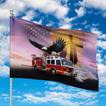Fire Truck Patriot Eagle American Flag Cross Flag Independence Day Home Decor - Pvr