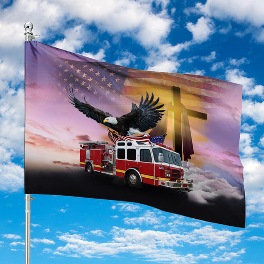 Fire Truck Patriot Eagle American Flag Cross Flag Independence Day Home Decor - Pvr