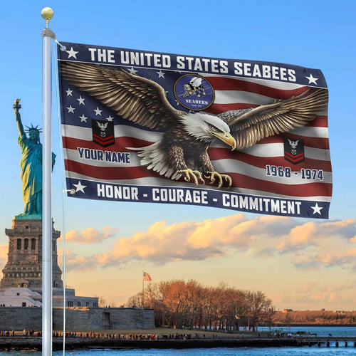 Custom The United States Seabees Flag Bald Eagle Merch Patriotic Yard Decor - Printvoro