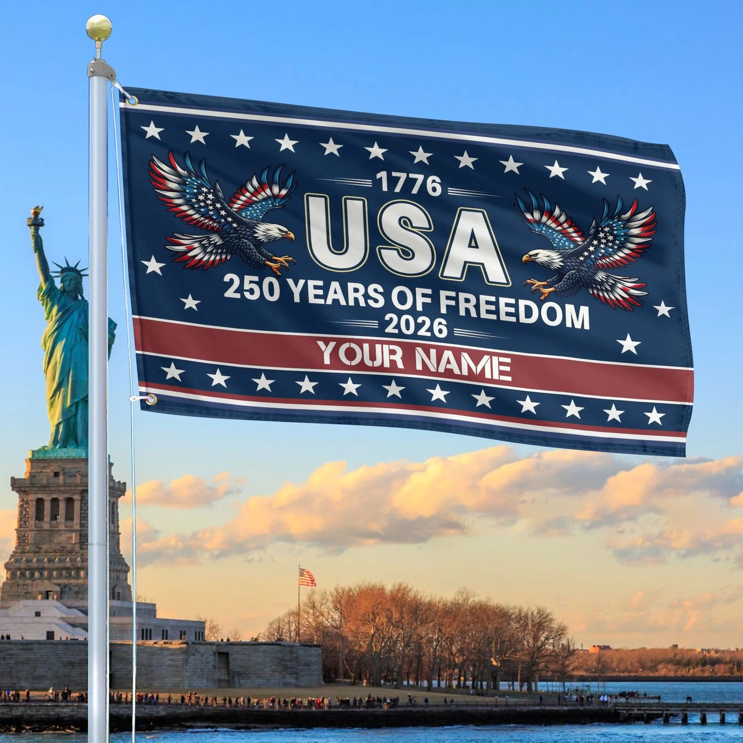 Custom USA 250 Years Of Freedom Flag US Bald Eagle Merch Patriotic Lawn Decor - Printvoro
