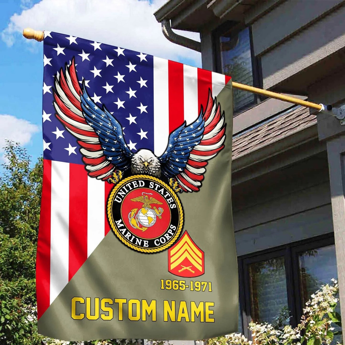 Custom Bald Eagle United States Marine Corps Flag 1965 1971 Merch Outdoor Decor - Printvoro
