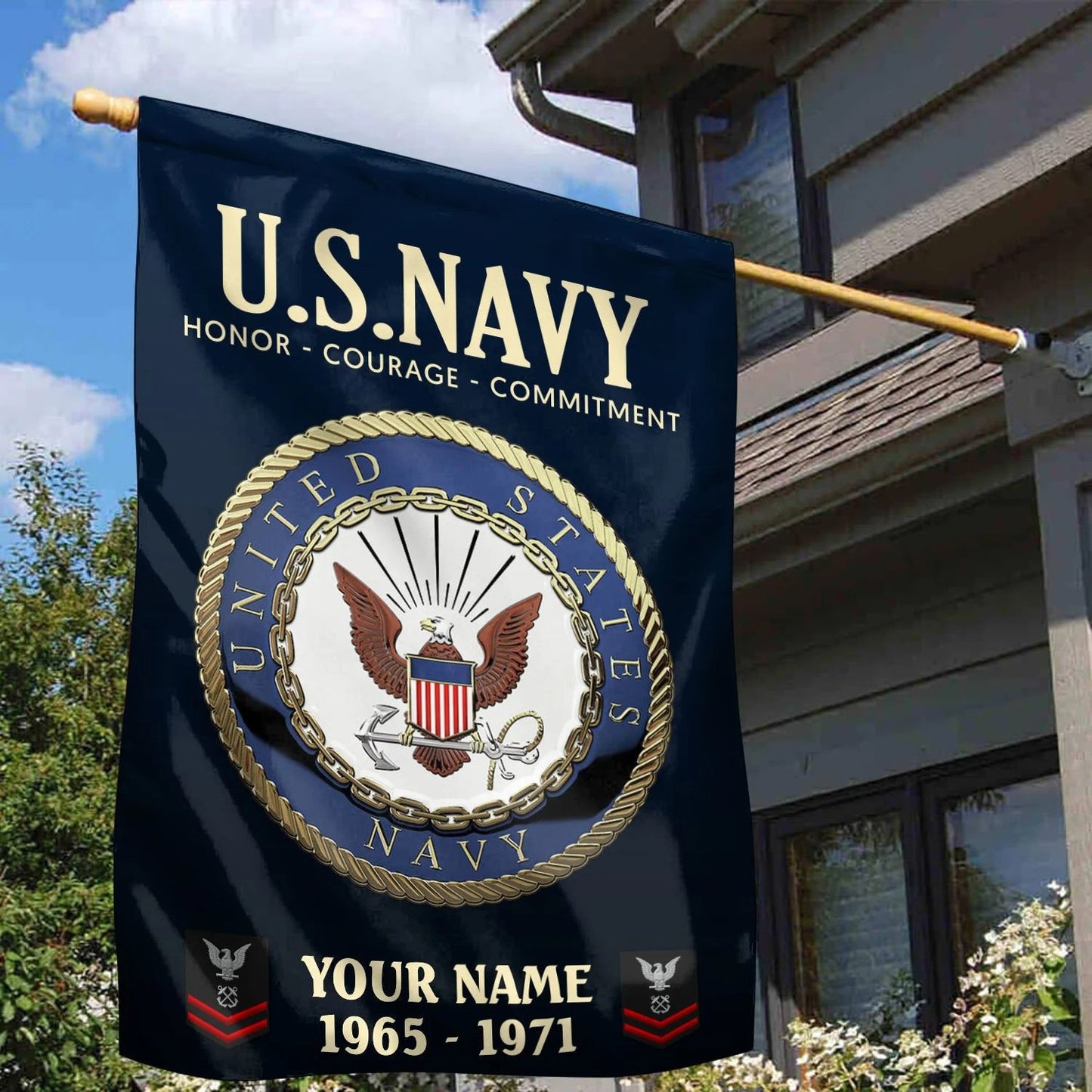 Custom Honor Army Flag Military Retirement Outdoor Decor Gifts For US Navy Veteran - Printvoro