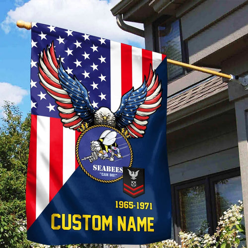 Custom Seabees Bald Eagle Flag 1965 1971 Merch Patriotic Indoor Decor - Printvoro