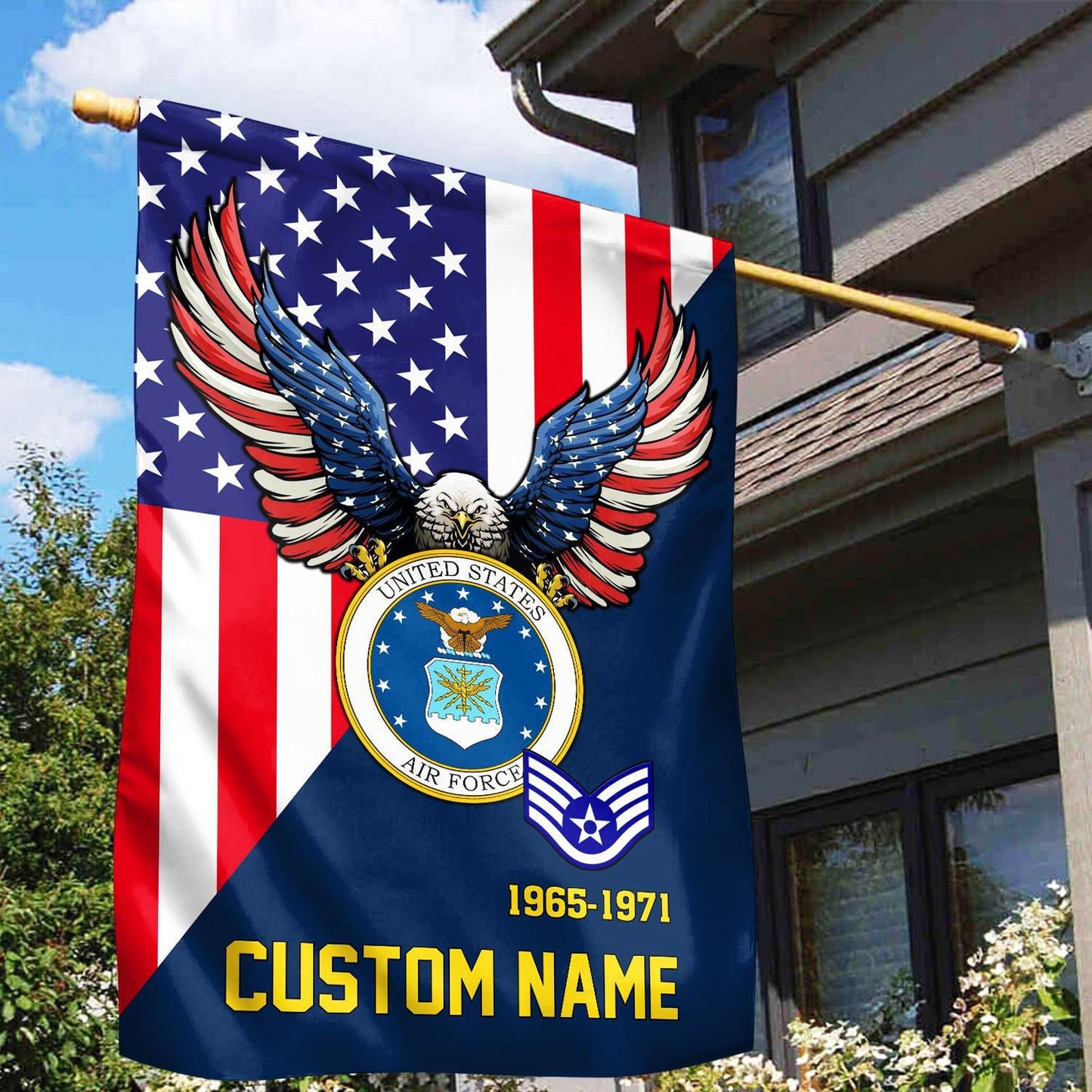 Custom US Air Force Bald Eagle Flag 1965 1971 Merch Patriotic Yard Decor - Printvoro