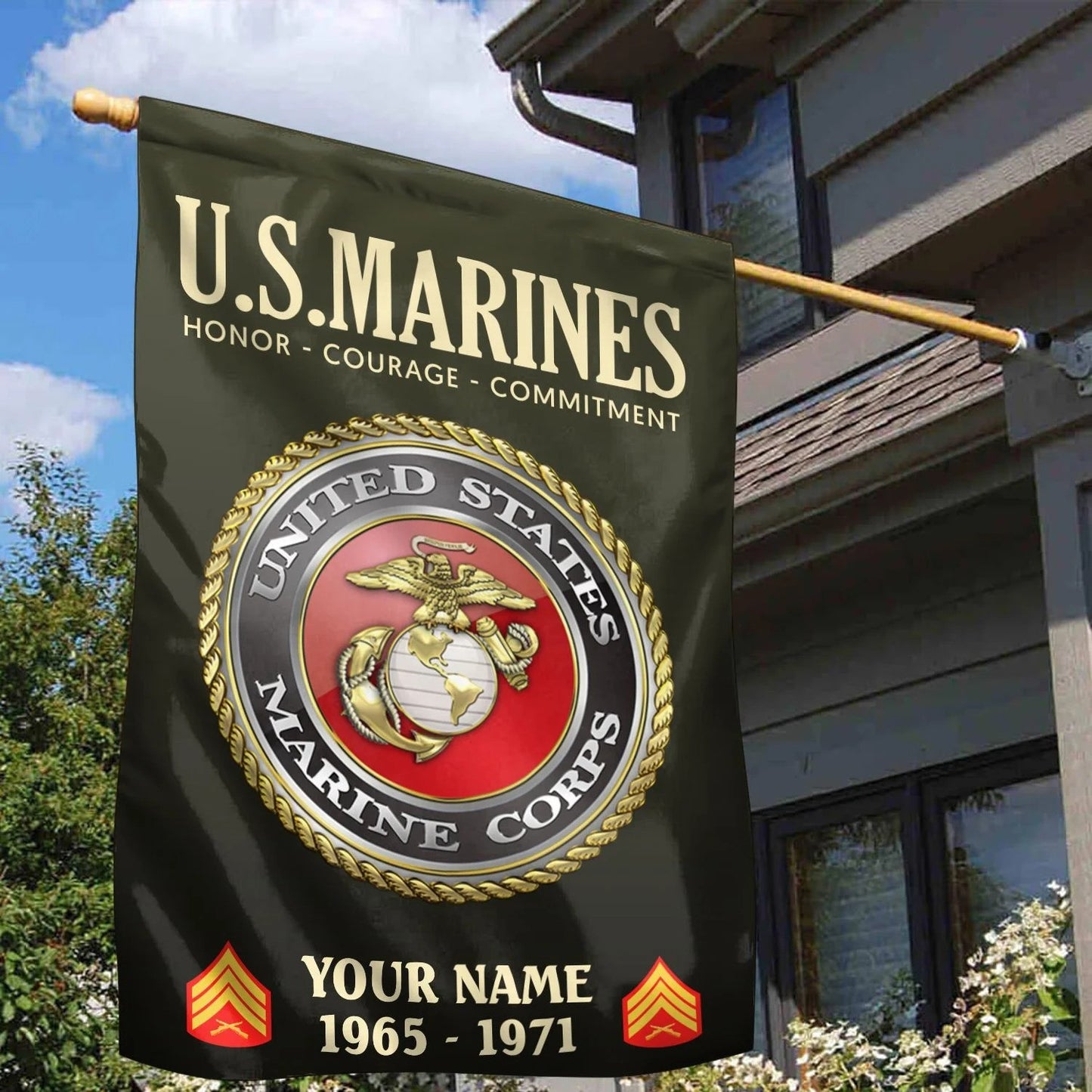 Custom US Marine Corps Flag Proud Army Honor Courage Merch Patriotic Indoor Decor - Printvoro