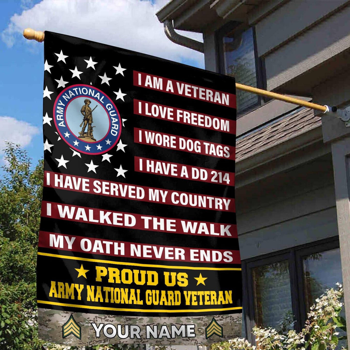 Custom Army National Guard Veteran Flag proud US Veteran Merch Lawn Decor - Printvoro