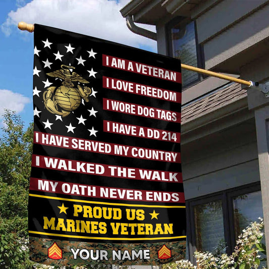Custom Marines Veteran My Oath Never Fades Flag Proud US Marines Merch Yard Decor - Printvoro