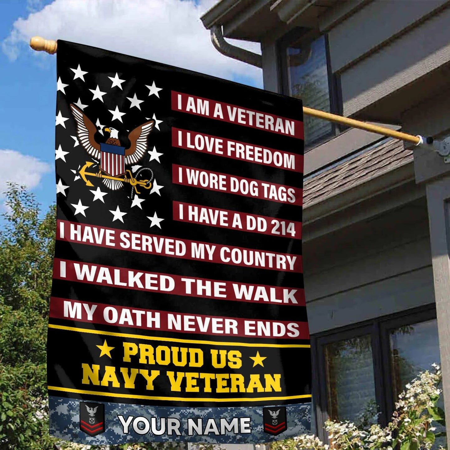 Custom Proud US Navy Veteran Flag Freedom Day Merch Yard Decor - Printvoro