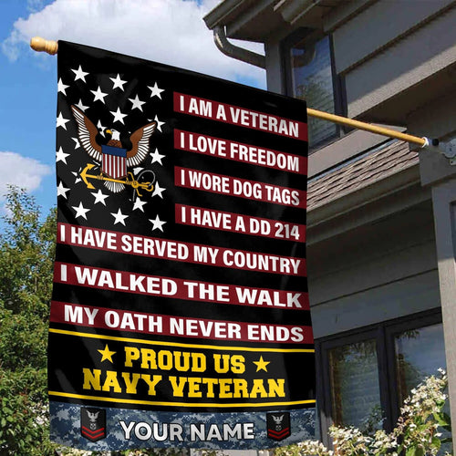 Custom Proud US Navy Veteran Flag Freedom Day Merch Yard Decor - Printvoro