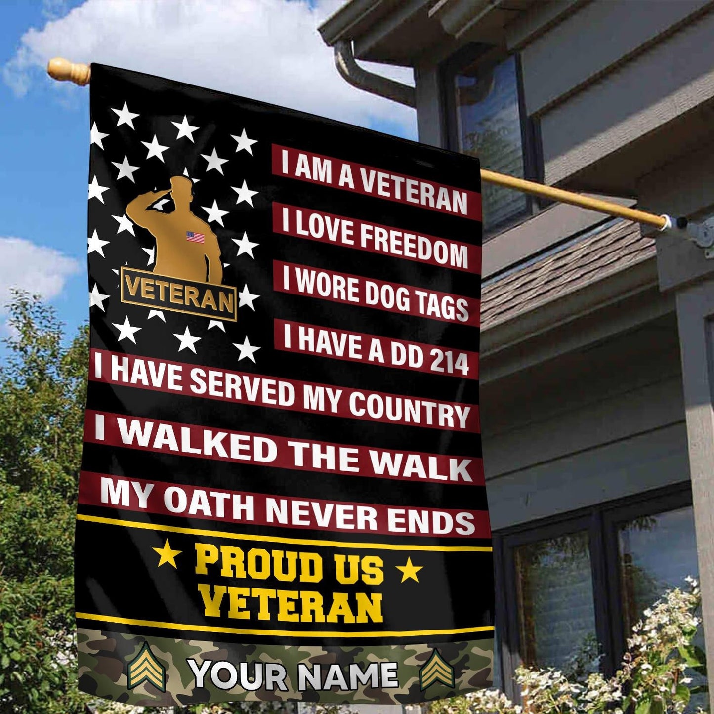 Custom US Veteran Flag Freedom Day Merch Patriotic Outdoor Decor - Printvoro