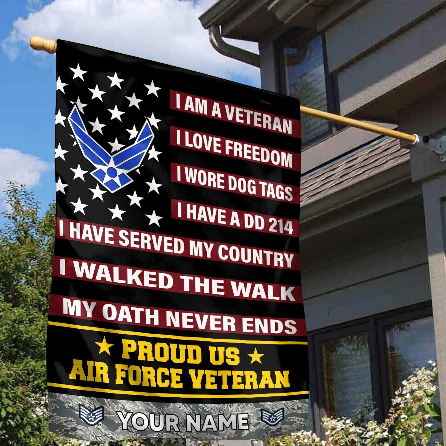 Custom US Veteran My Oath Never Ends Flag Proud US Air Force Veteran Merch Lawn Decor - Printvoro