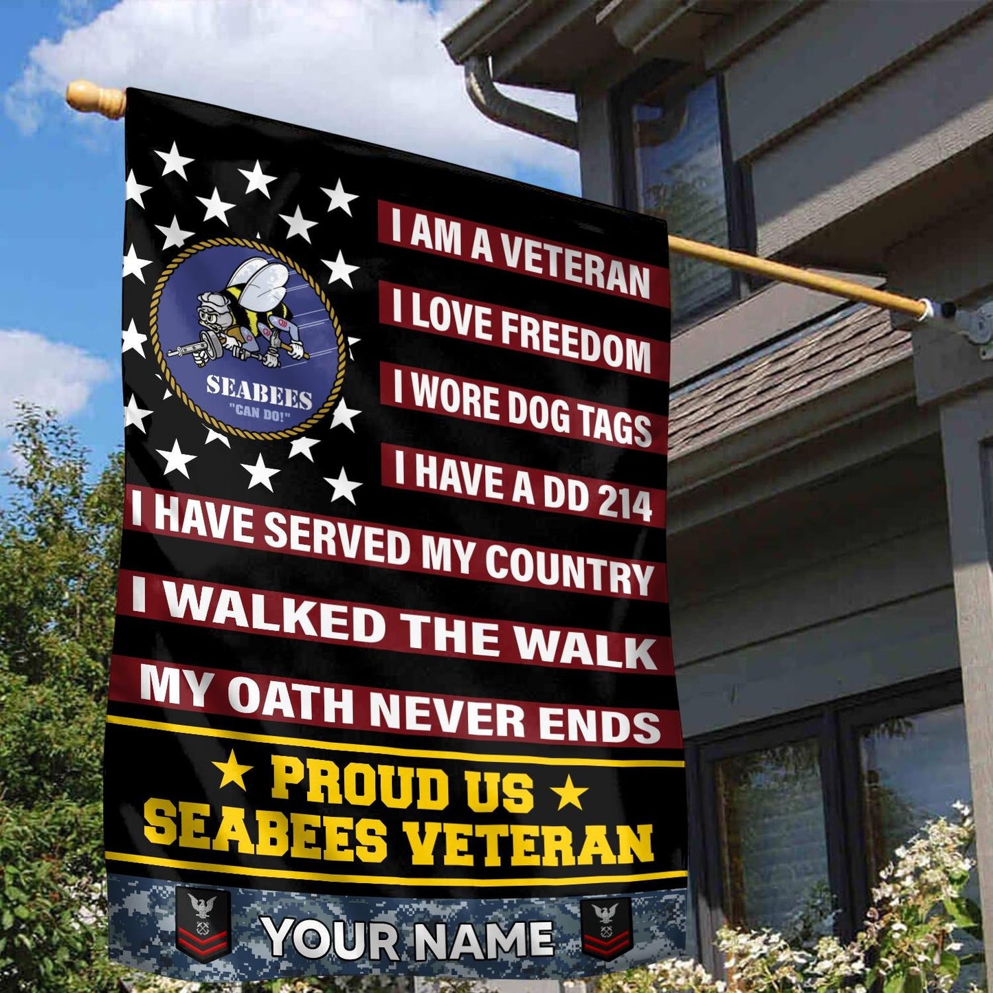 Custom US Veteran My Oath Never Ends Flag Proud US Seabess Merch Patriotic Indoor Decor - Printvoro