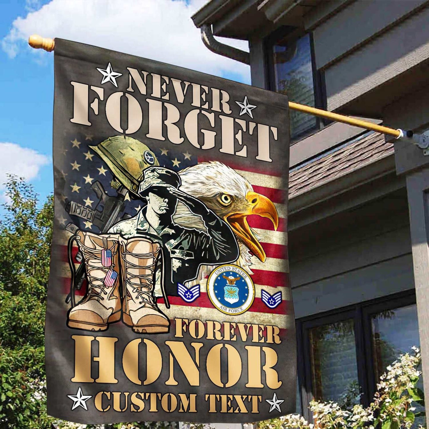 Custom Never Forget Forever Honor Flag Honor Military Bald Eagle Merch Patriotic Indoor Decor - Printvoro