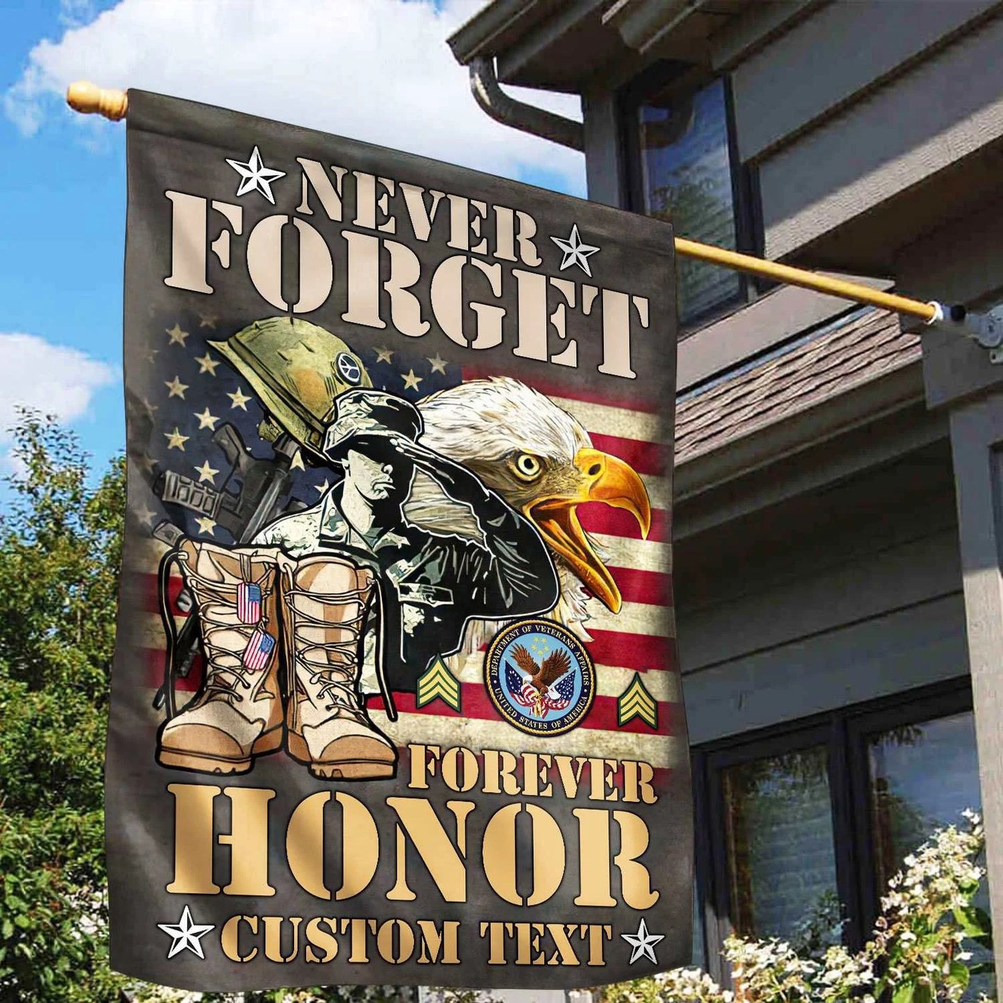 Custom Never Forget Forever Honor Flag Proud Army Patriotic Merch Outdoor Decor - Printvoro