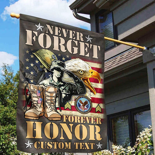 Custom Never Forget Forever Honor Flag Proud Army Patriotic Merch Outdoor Decor - Printvoro