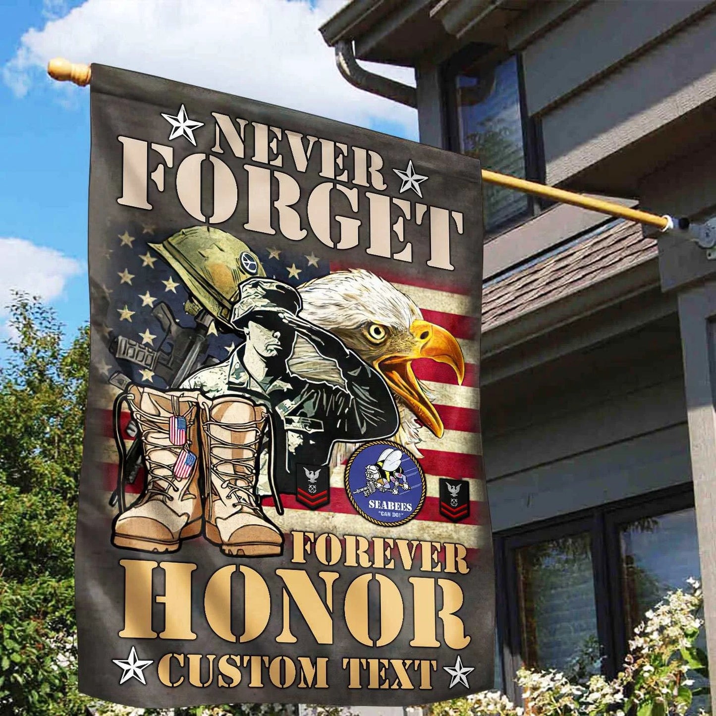 Custom Seabees Never Forget Forever Honor Flag US Military Merch Patriotic Yard Decor - Printvoro