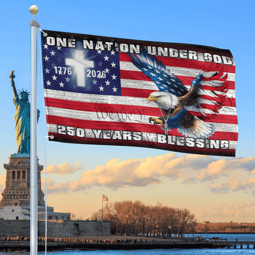 250 Years Blessing Flag Cross Bald Eagle One Nation Under Gpod Merch Patriotic Yard Sign - Printvoro