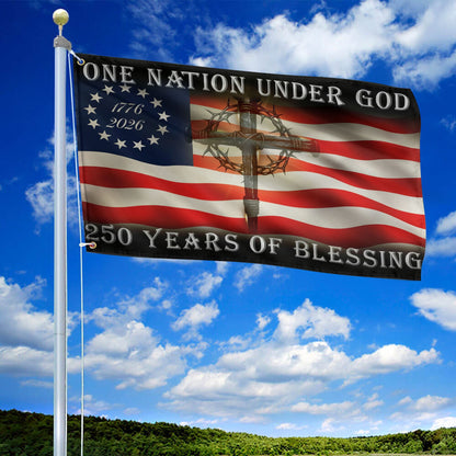 250 Years Of Blessing Flag Cross One Nation Under God Merch Patriotic Indoor Decor - Printvoro