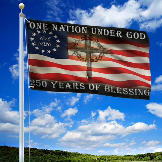 250 Years Of Blessing Flag Cross One Nation Under God Merch Patriotic Indoor Decor - Printvoro