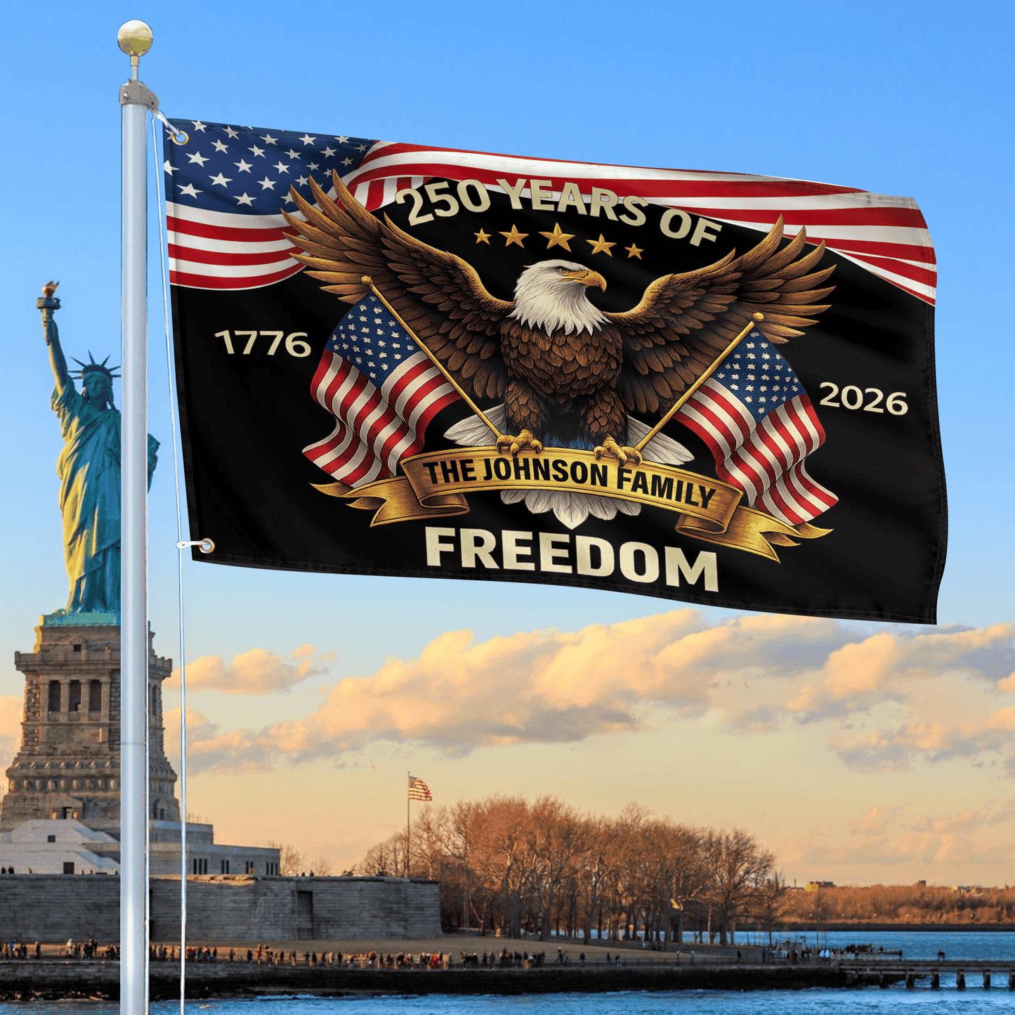 250 Years Of Freedom Flag 1776 2026 Bald Eagle Merch Patriotic Yard Decor - Printvoro