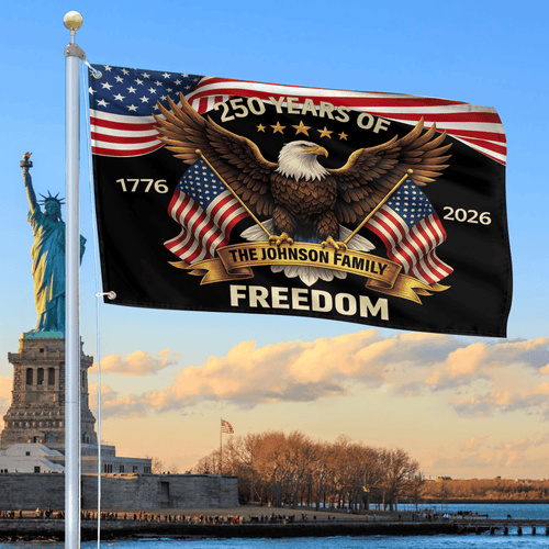 250 Years Of Freedom Flag 1776 2026 Bald Eagle Merch Patriotic Yard Decor - Printvoro
