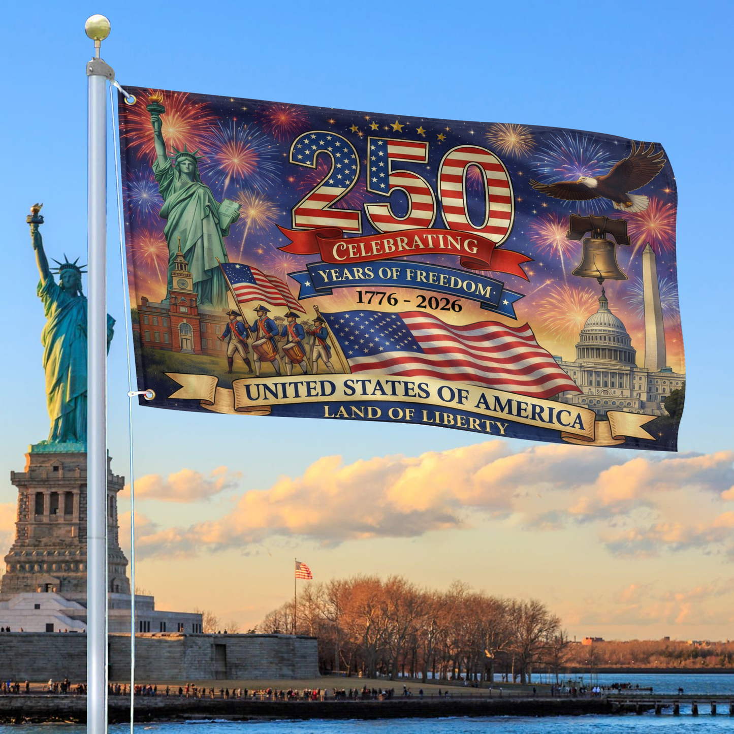 America's 250Th Birthday Flag Land Of Liberty Merch Patriotic Indoor Decor - Printvoro