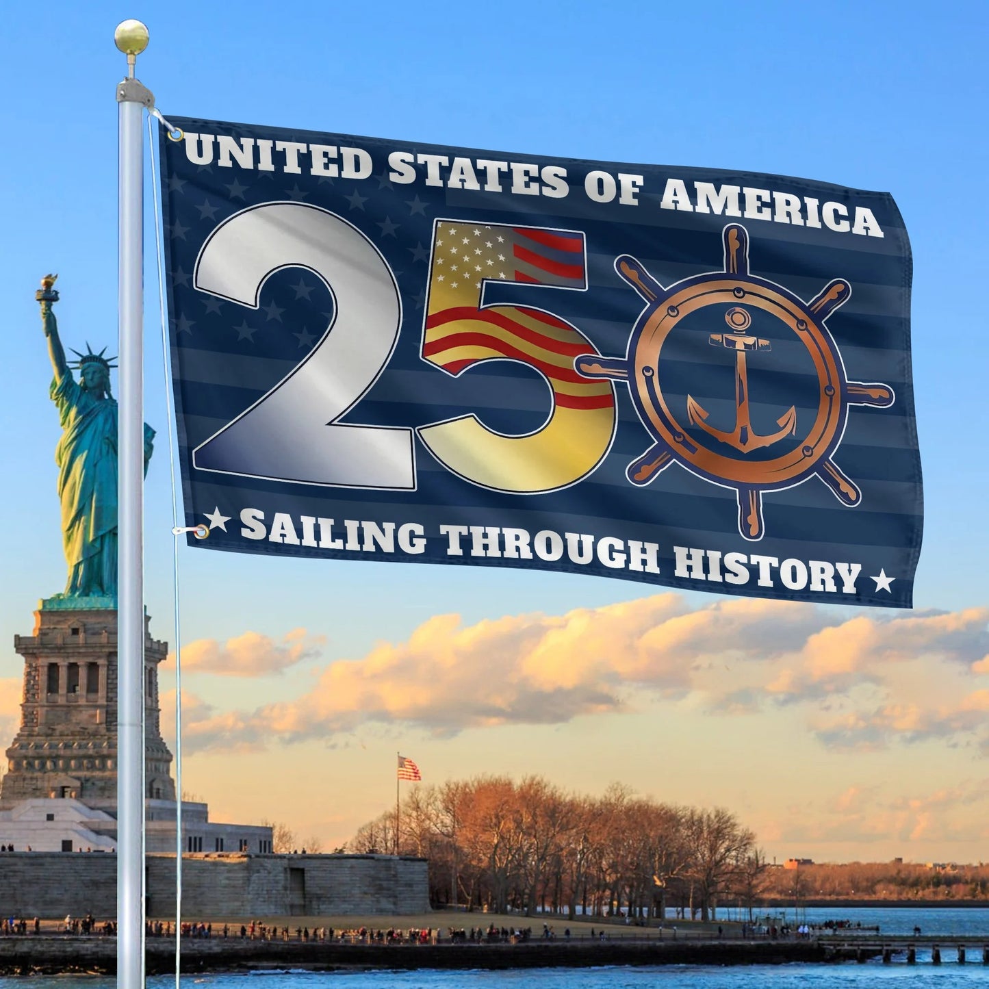 American 250 Years Birthday Flag Sailing Through History Merch Patriotic Lawn Decor - Printvoro