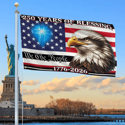 Bald Eagle 250 Years Of Blessing Flag Cross 1776 2026 Merch Patriotic Lawn Decor - Printvoro