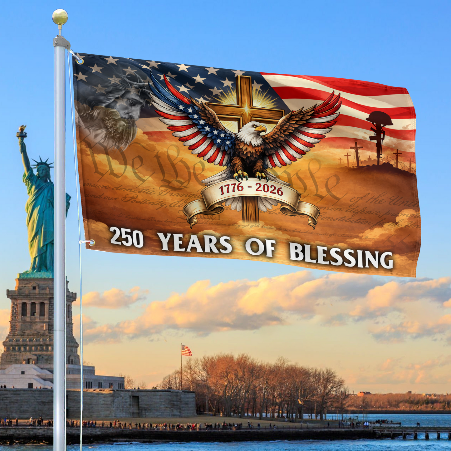 Bald Eagle 250 Years Of Blessing Flag Cross Bald Eagle Merch Patriotic Yard Decor - Printvoro
