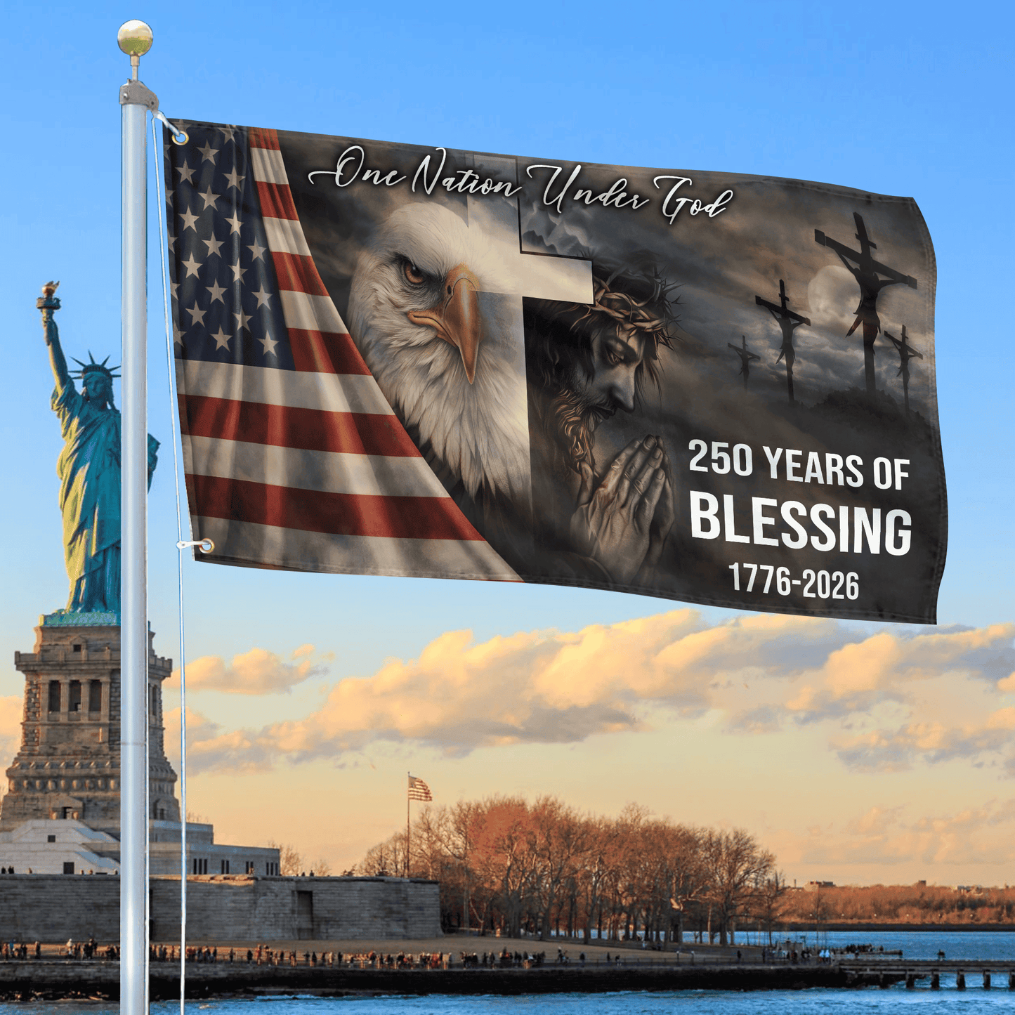 Bald Eagle 250 Years Of Blessing Flag One Nation Under God Merch Patriotic Lawn Decor - Printvoro