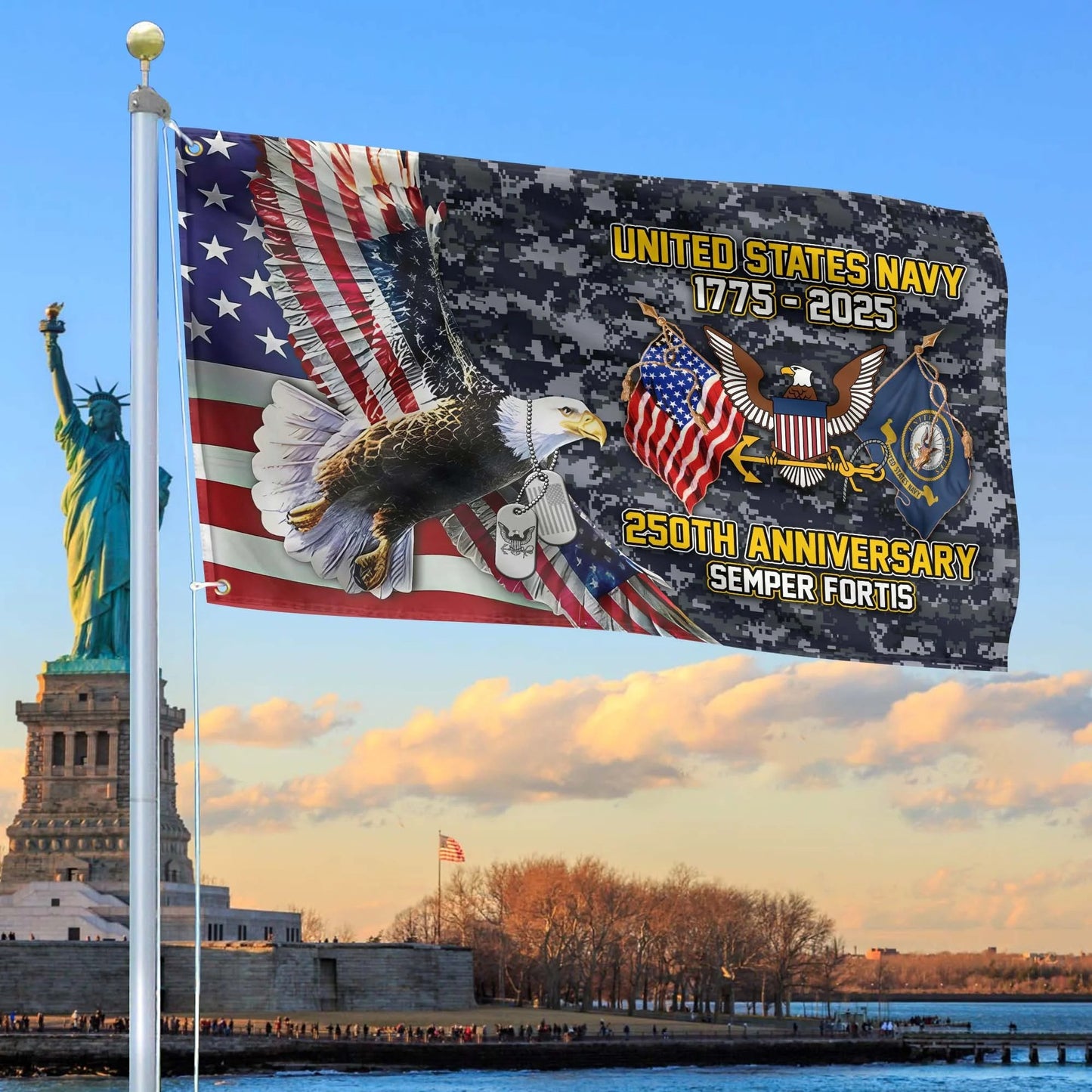 Bald Eagle 250 Years Of Defending Liberty Flag Fourth Of July Merch Outdoor Decor - Printvoro