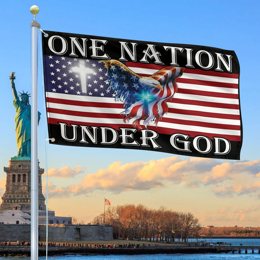 One Nation Under God Flag Cross Bald Eagle Merch Patriotic Lawn Decor - Printvoro