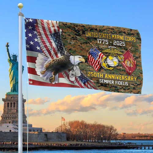 United States Marine Corps Bald Eagle Flag July 4 Merch Patriotic Outdoor Decor - Printvoro