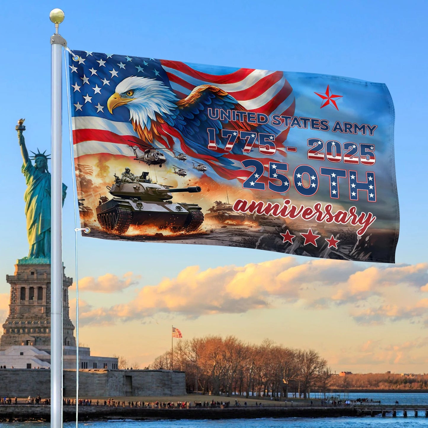 US Army 250 Years Of Defending Liberty Flag 1775 2026 Merch Patriotic Lawn Decor - Printvoro