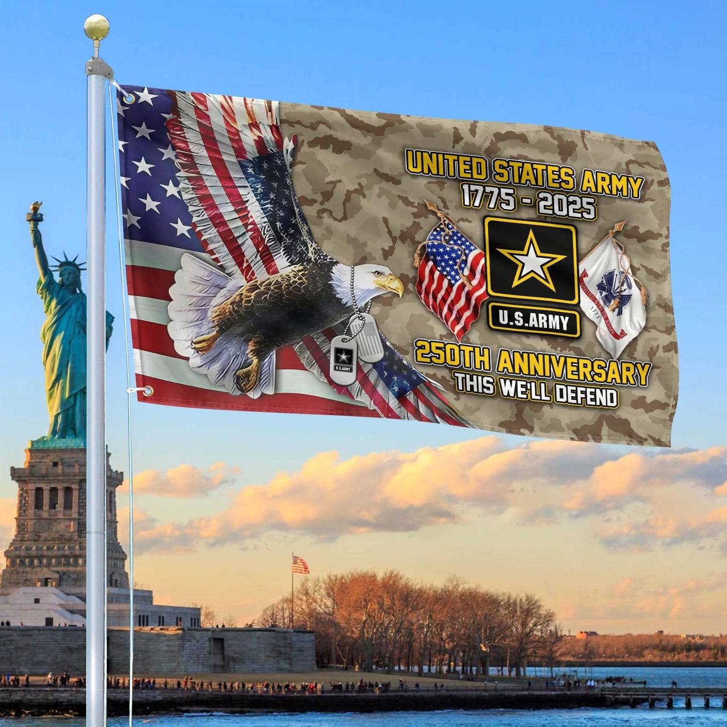 US Army American 250 Years Birthday Flag Freedom Day Merch Patriotic Yard Decor - Printvoro