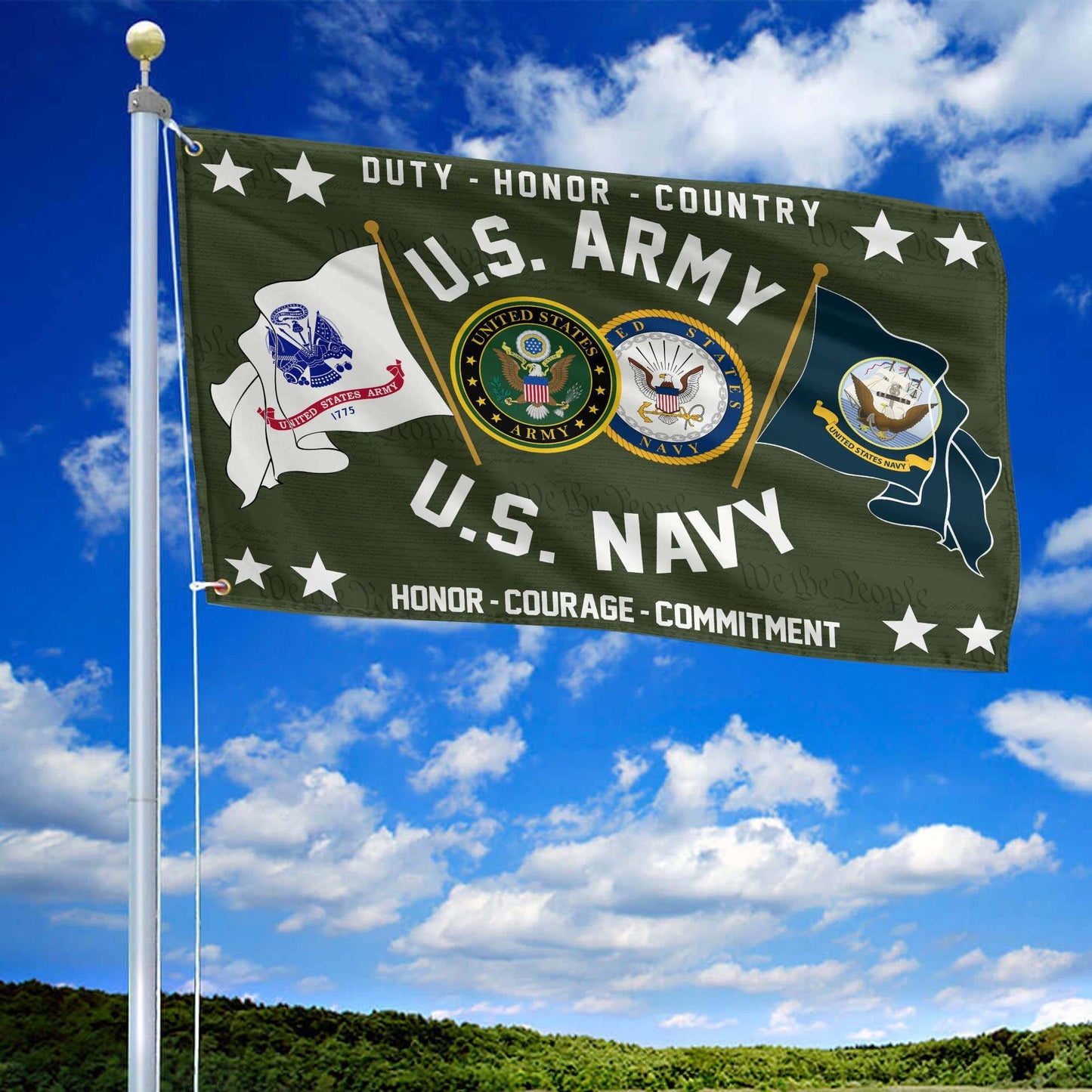 US Army Honor Courage Commitment Flag Proud US Navy Merch Yard Decor - Printvoro