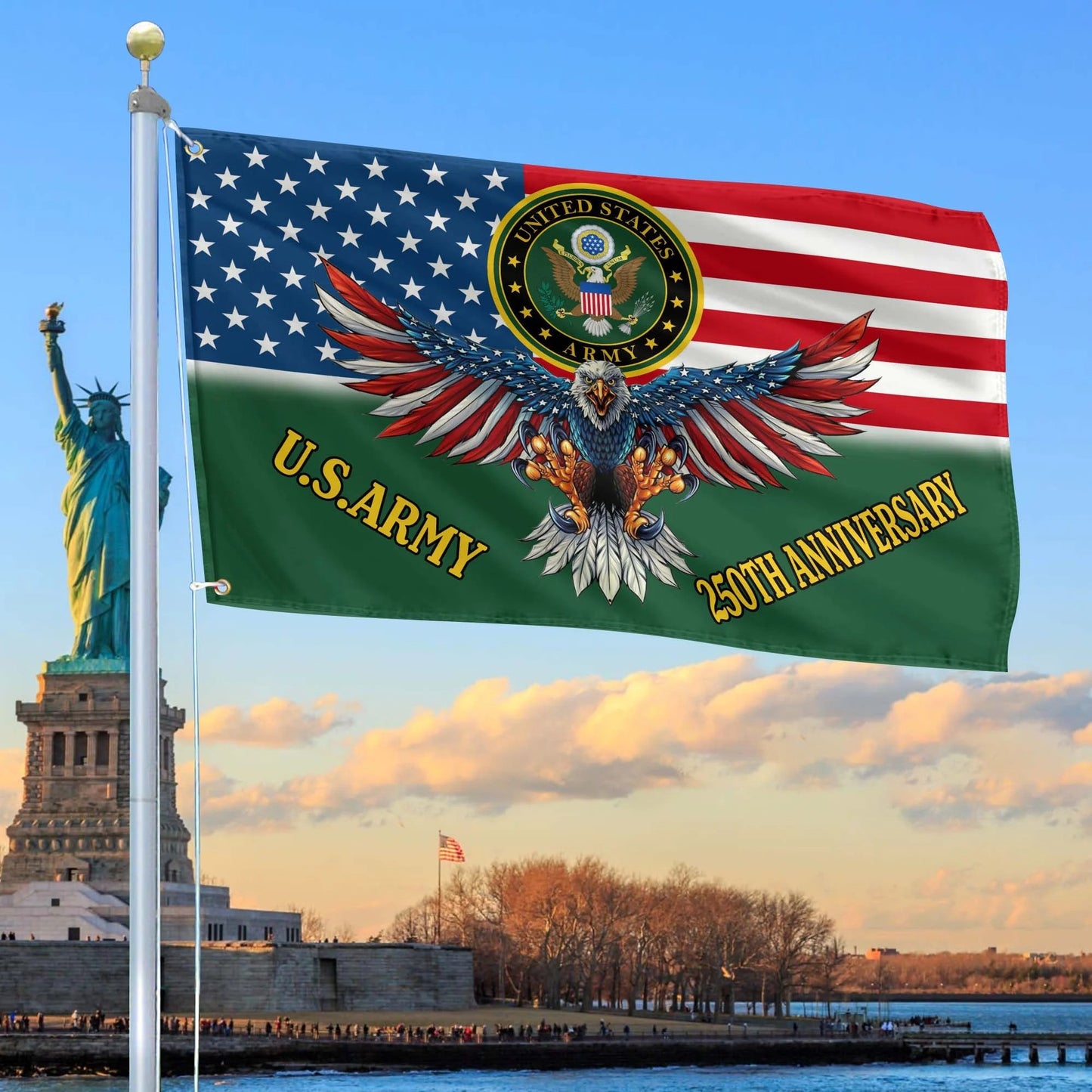 US Army USA 250 Years Of Independence Flag Bald Eagle Merch Patriotic Indoor Decor - Printvoro